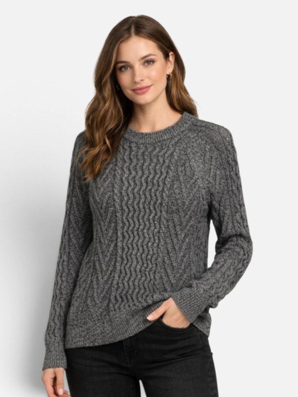 Gap Gray Marled Cable Knit Sweater Medium Cozy Chunky Fisherman Cottagecore